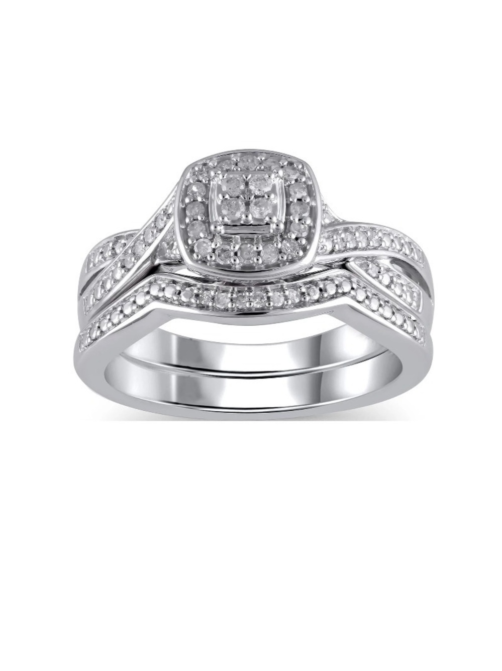 1/5 CTTW Natural Diamond Ring Set Sterling Silver Size 7
